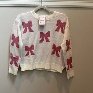 NWT Girls Belle Du Jour Cream and Pink Darling Bow Sweater Size L